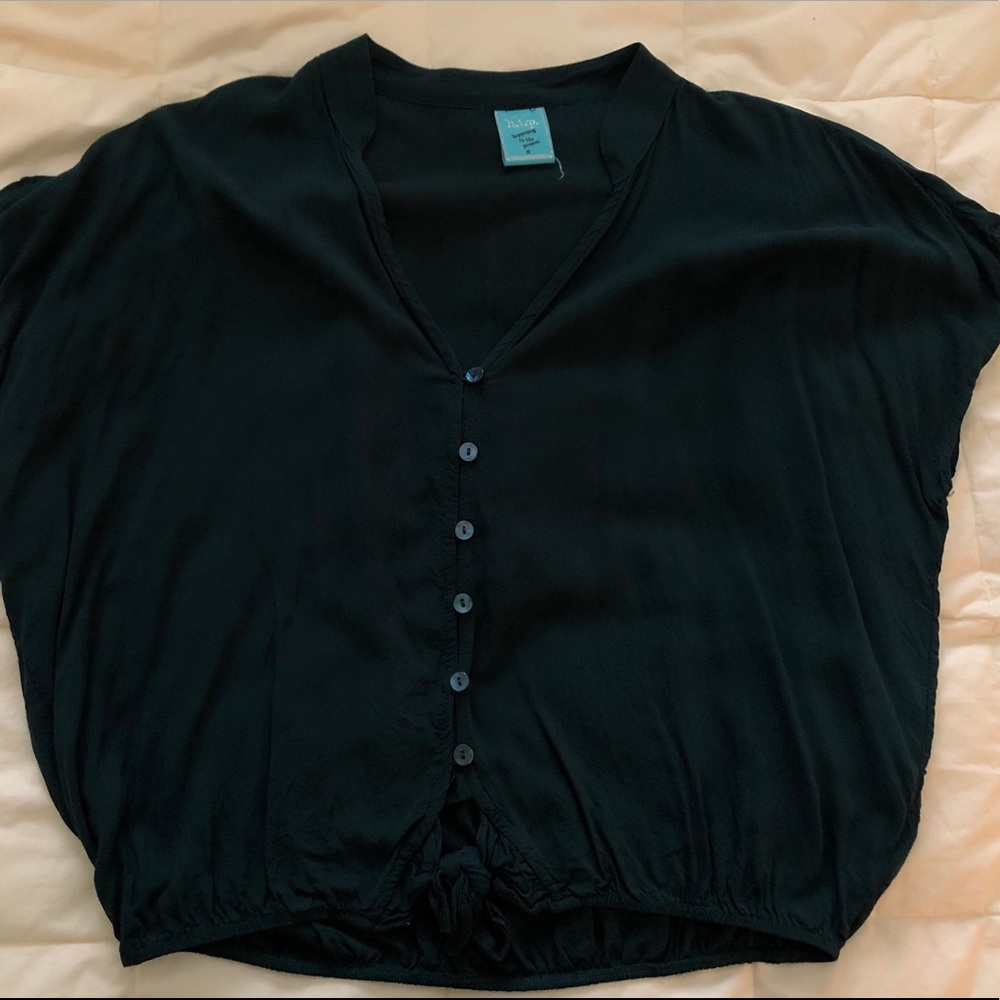 Emerald green button up top